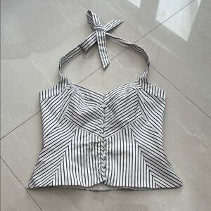 White House Black Market Black and White Striped Blouse